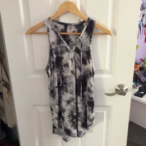 Boutique tie dye lace up tank top